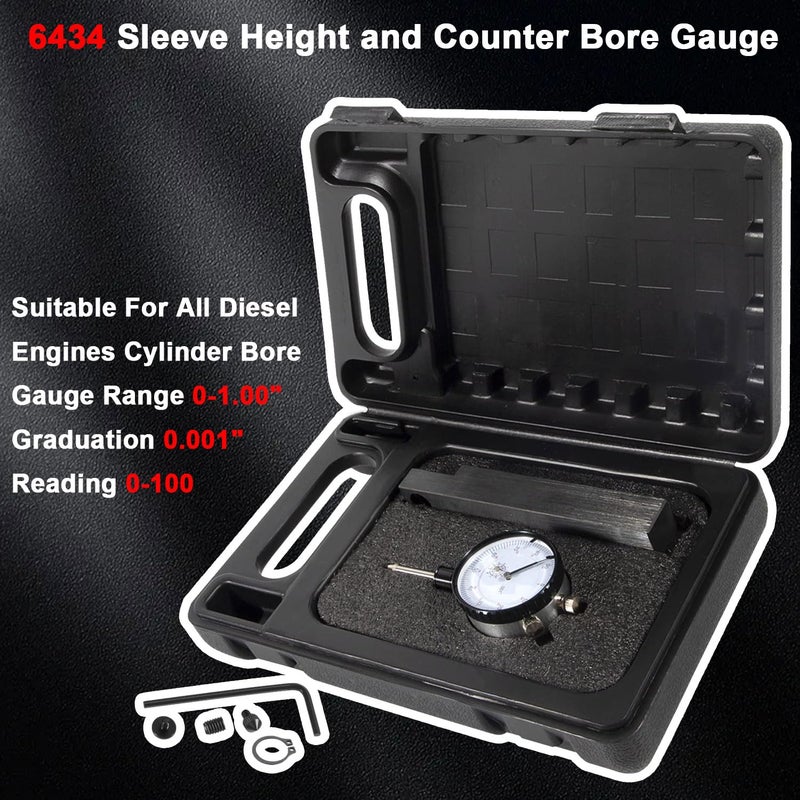 mooncar 6434 Cylinder Bore Gauge Sleeve Height/Counter Bore Gauge Suitable for All Diesel Engines,Gauge Range 0-1.00" Graduation 0.001" Reading 0-100 - Image 2